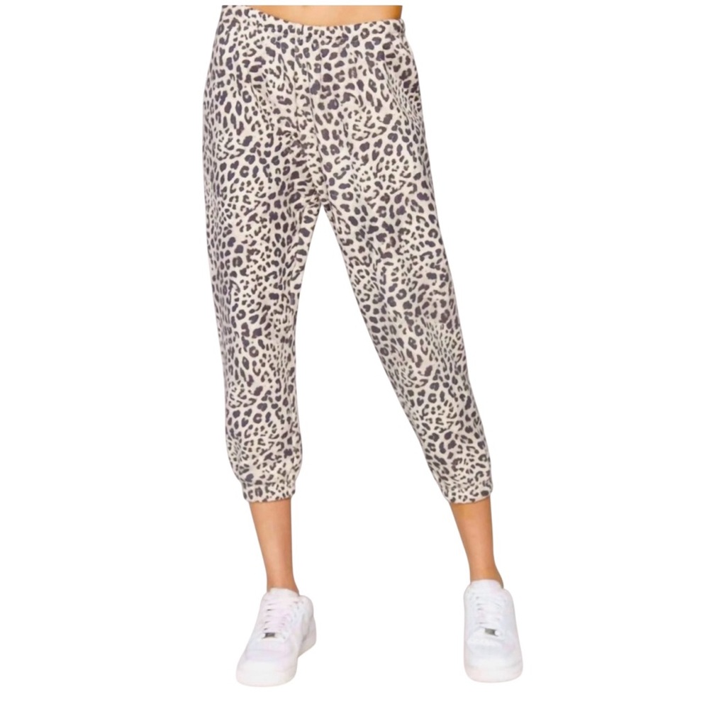 Spiritual Gangster Leopard Print Perfect Terry Cropped Sweatpants Lounge Yoga S